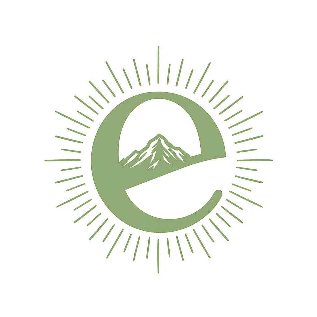 Elevating Mental Health & Wellness logo: a sage green letter e with mountains inside